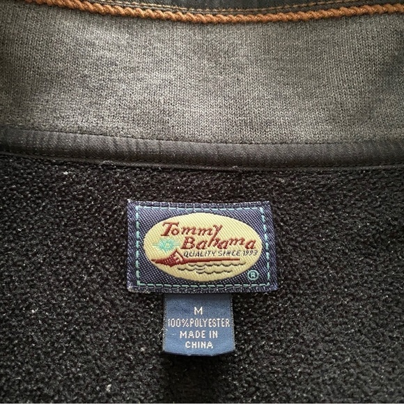 TOMMY BAHAMA Black w/ Tan Trim 1/4 Quarter Zip Pullover Sweatshirt Men M Medium - Picture 5 of 5
